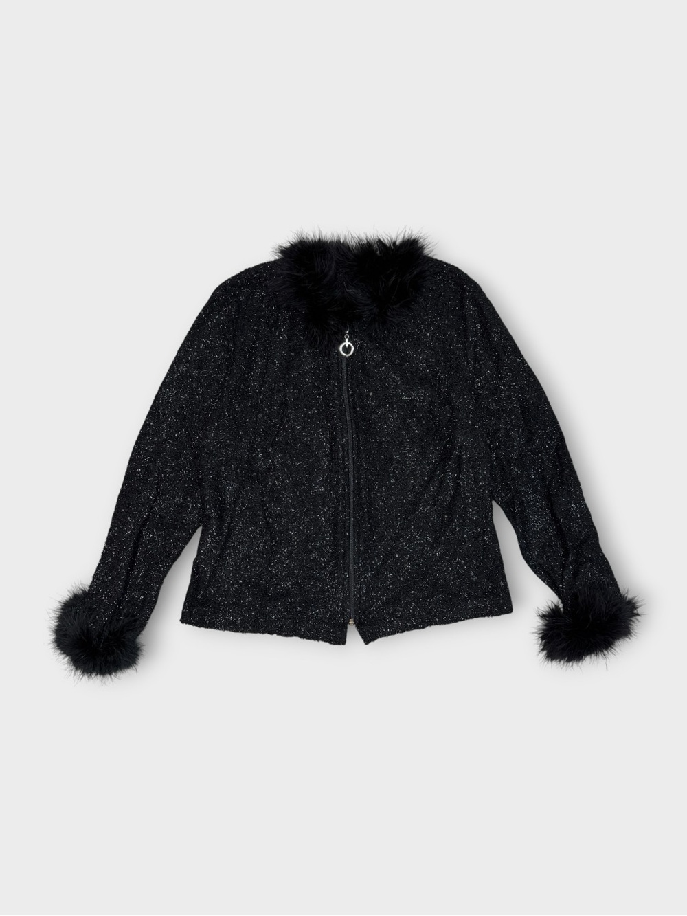 Anna USA Glitter Zip Jacket with Marabou Fur Trim